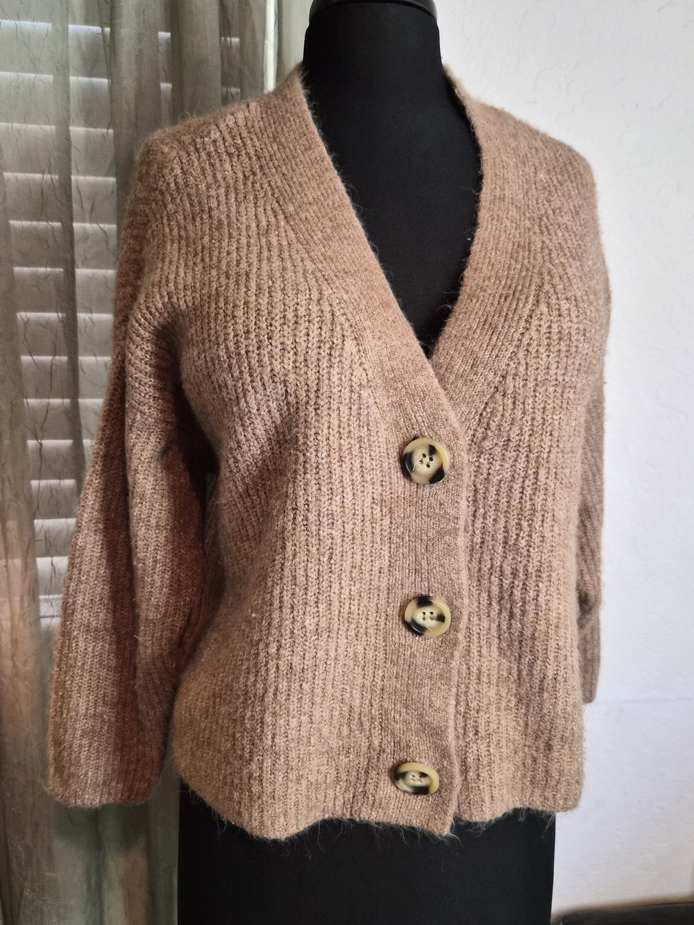 Sweet Rain Fuzzy Ribbed V-Neck Button Cardigan #0298